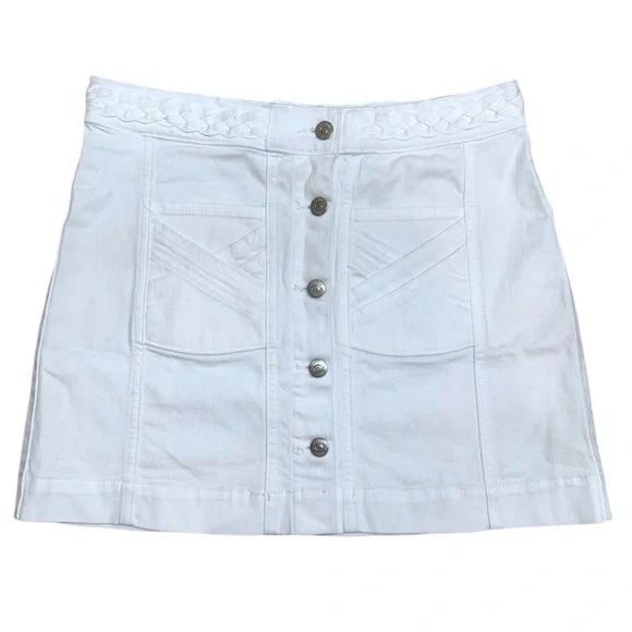 Veronica Beard Jeans Skirt Women's Size 8 Button Front Braided White Denim Mini